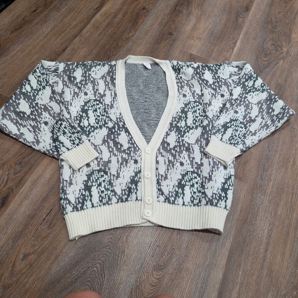 Vintage Made in Italy Abstract Geometric Knit Cardigan Sweater Mens Large Wool
